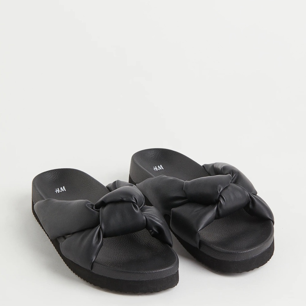 H&M Women's Black Knot-detail Slide Sandals 8